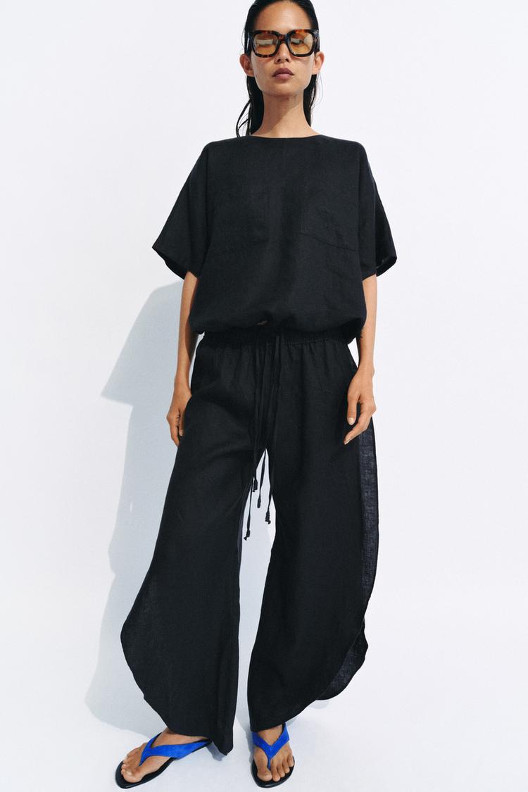 ZW COLLECTION 100% LINEN LACE-UP TOP