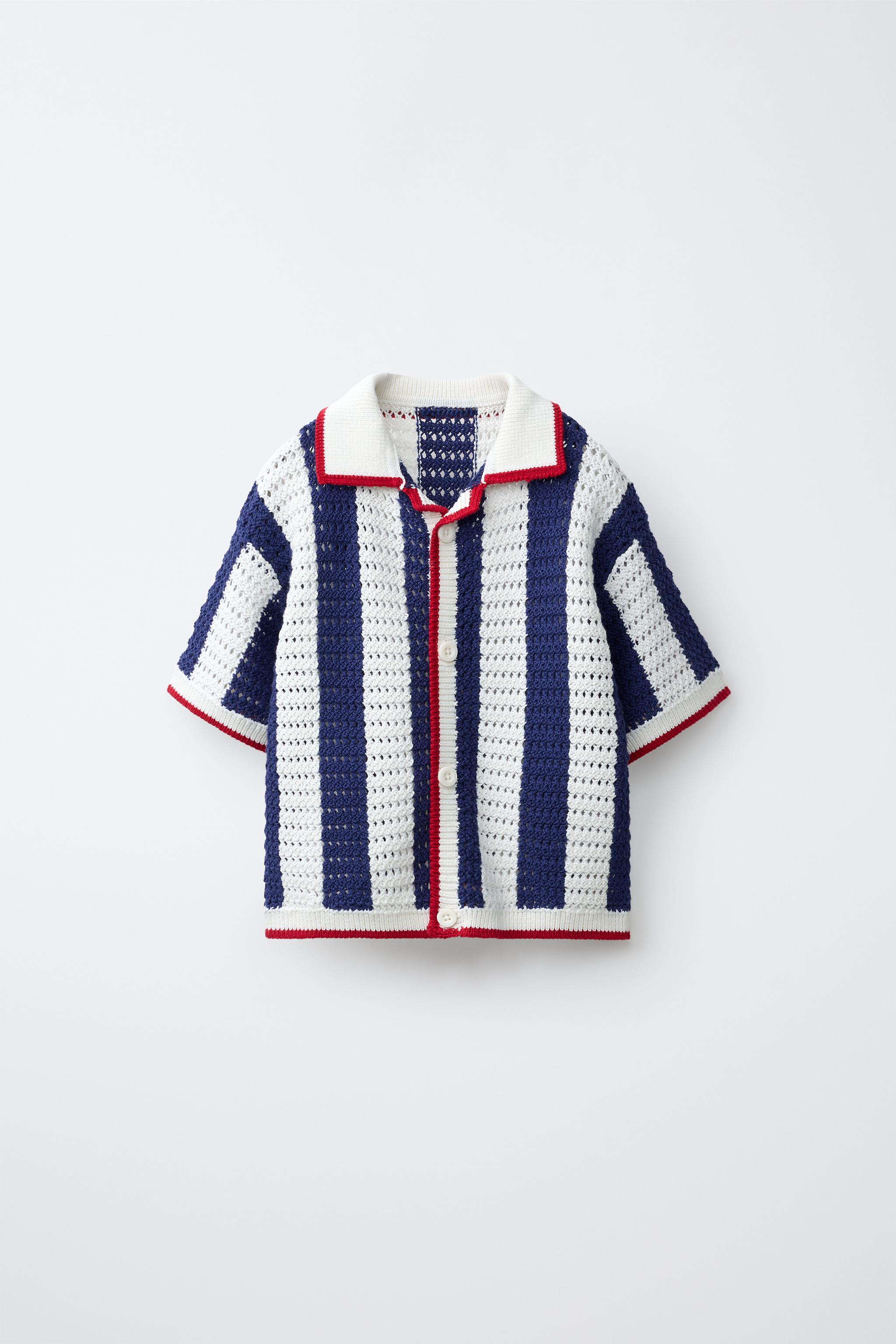 ストライプ柄ニットポロシャツ - レッド／紺 | ZARA Japan / 日本