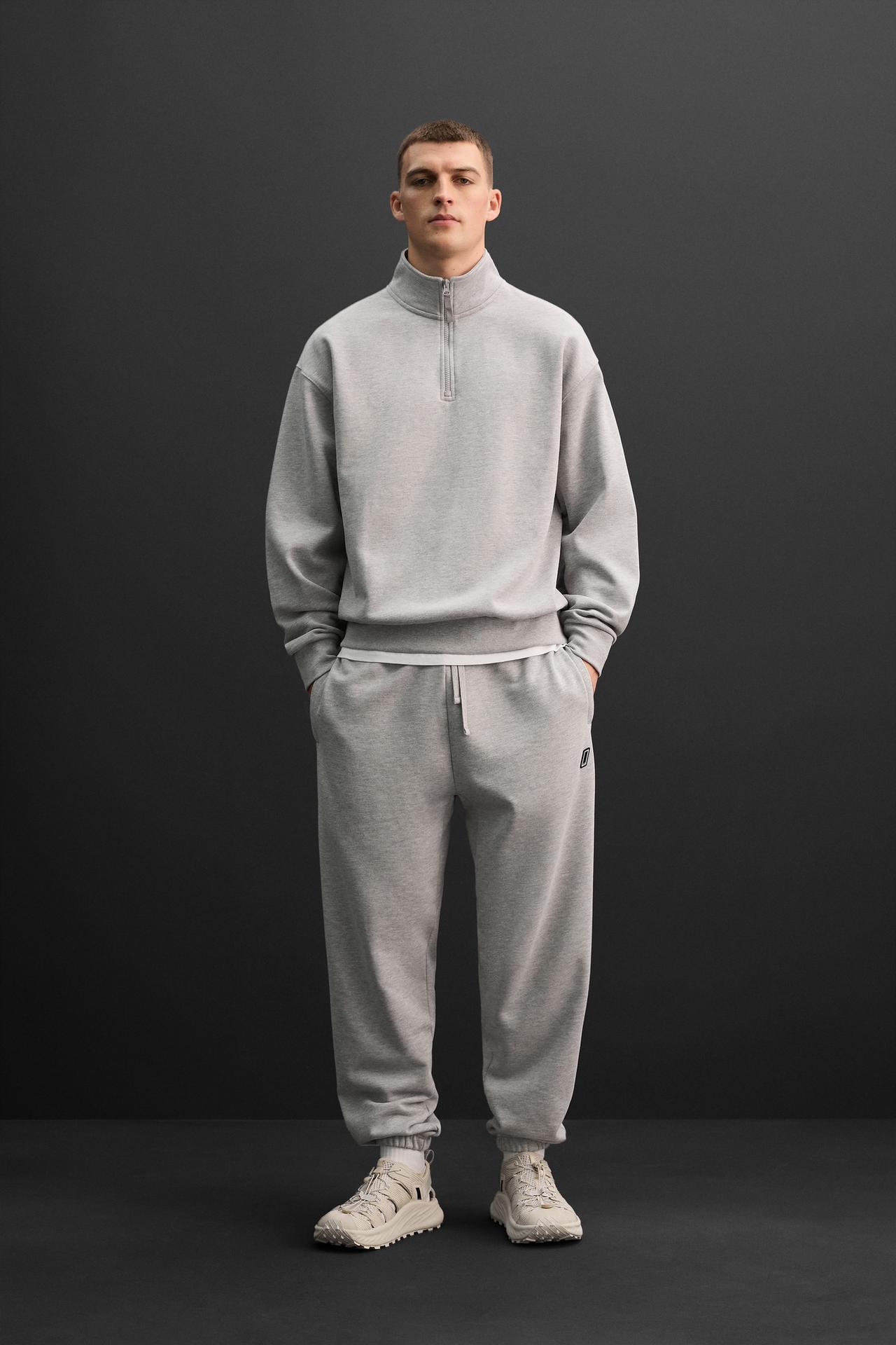 Quarter Zip Sweatshirt - Grey marl by Zara