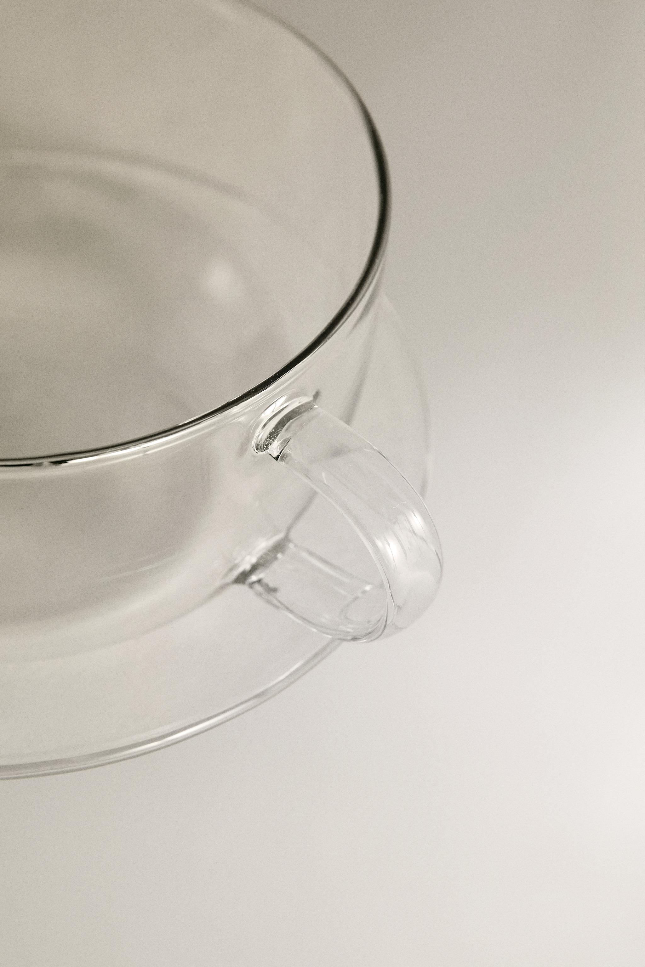 BOROSILICATE GLASS COFFEE CUP AND SAUCER WITH SILVER RIM