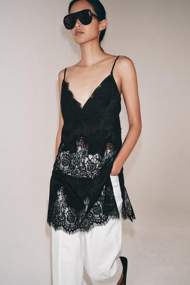 TOP LONG DENTELLE ZW COLLECTION - Noir de Zara