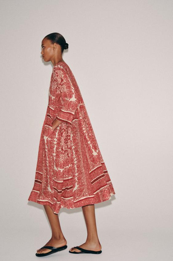 printed midi dress zw collection Zara PRINTED MIDI DRESS ZW COLLECTION