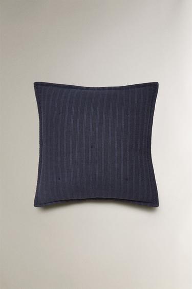 CHILDREN'S STRIPED JACQUARD QUILT CUSHION COVER - Navy blue by Zara