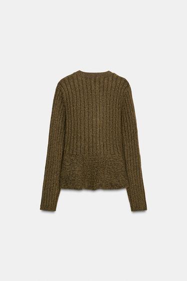 RIBBED PEPLUM CARDIGAN - Green marl by Zara