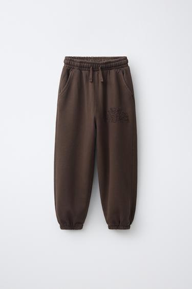 EMBROIDERED JOGGER PANTS — Brown 1