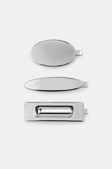 Zara PACK OF 3 GEOMETRIC METALLIC HAIR CLIPS - Silver