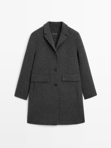 Abrigo medio solapa mezcla lana - Gris de Zara