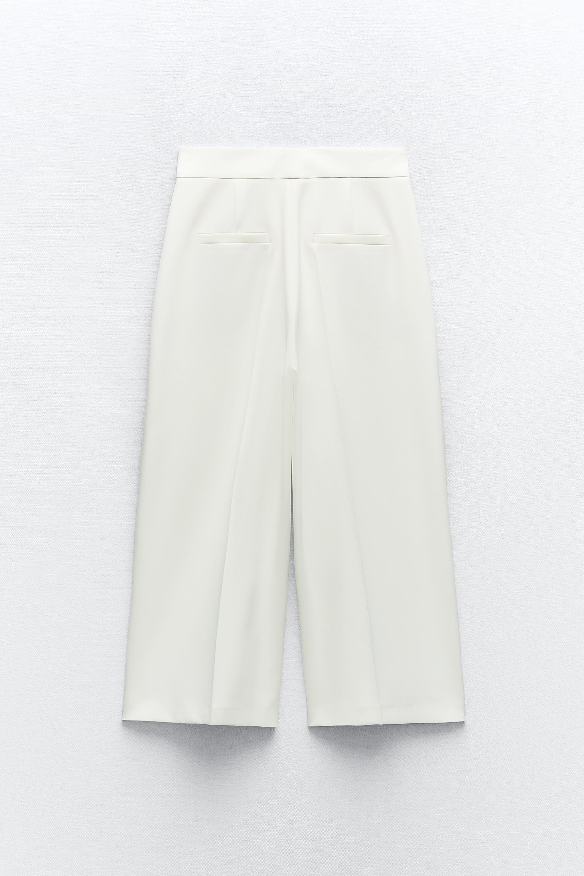 ZARA Woman TROUSERS, HIGH WAIST CULOTTE TROUSERS Oyster White