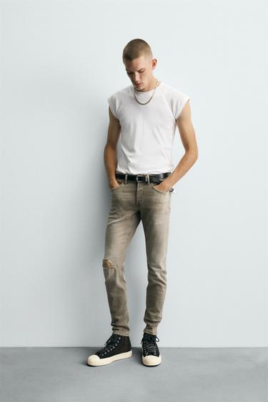 Zara RIPPED SKINNY FIT JEANS - Brown