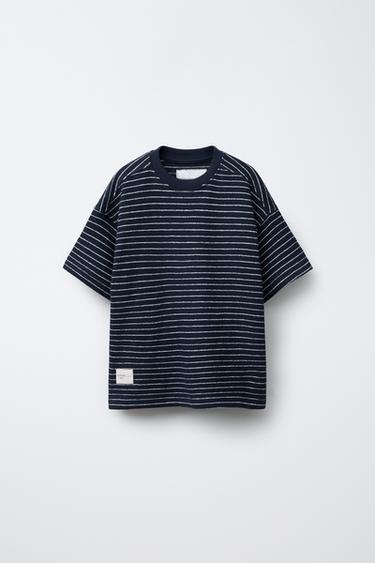 ENSEMBLE T-SHIRT ET BERMUDA EFFET SERVIETTE RAYURES - Bleu marine de Zara - Image 1