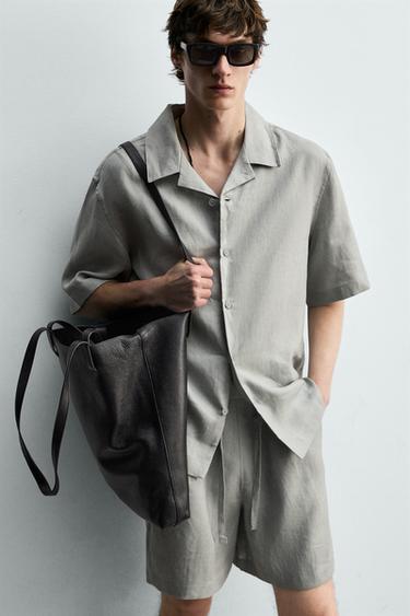 100% LINEN RELAXED FIT BERMUDA SHORTS - Light grey by Zara - Image 5