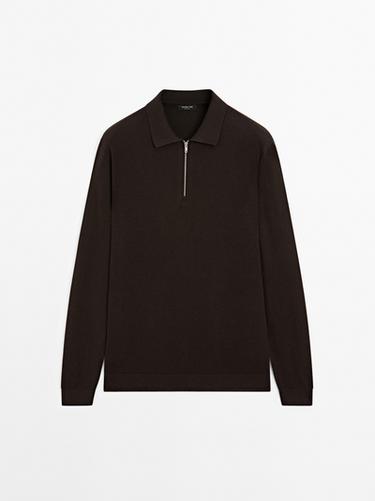 Zara Knit polo sweater with zip - Brown