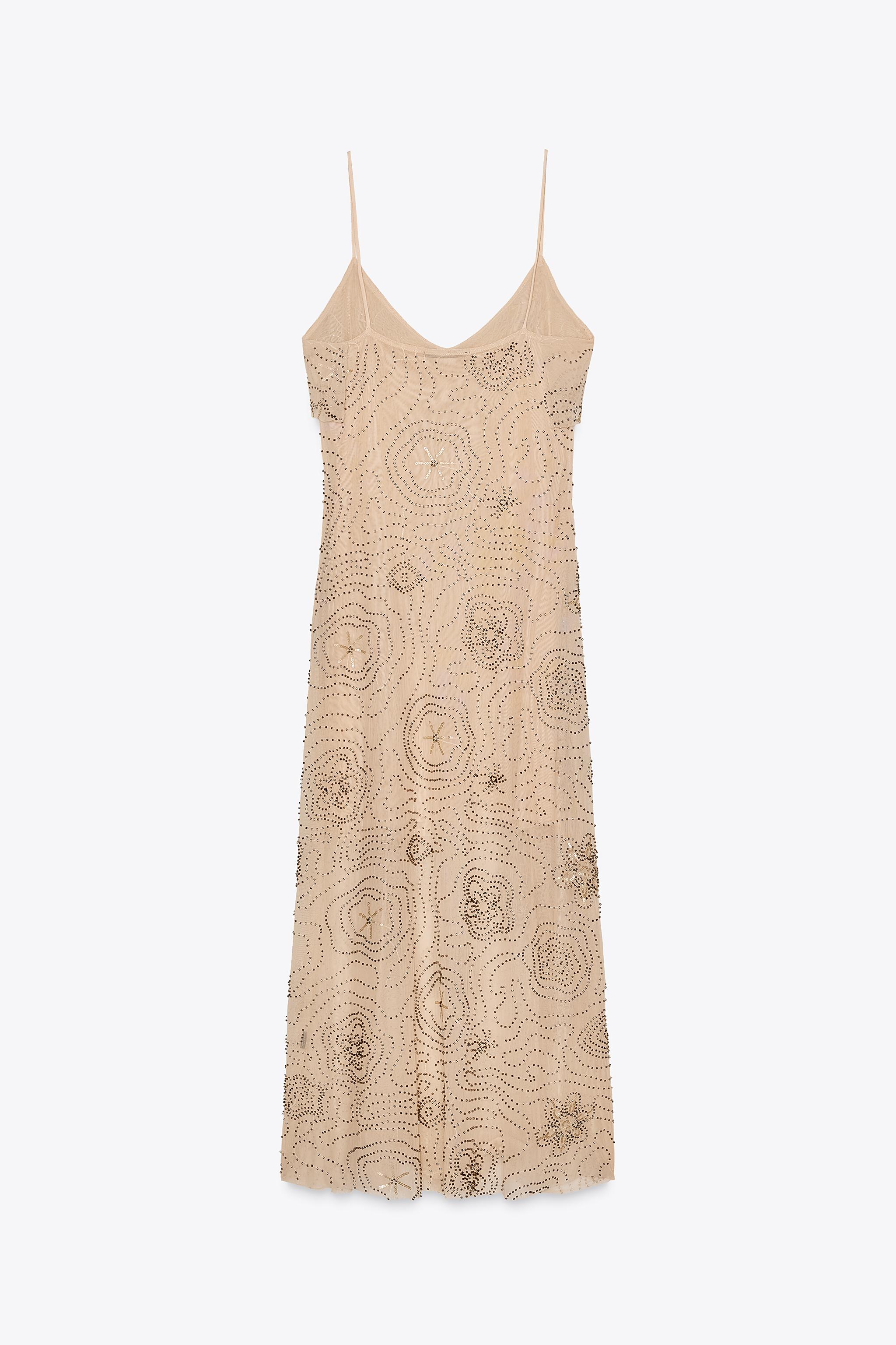 SHIMMERING RUFFLED MIDI DRESS - Beige-pink | ZARA United States