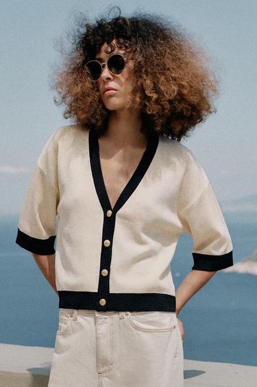 CONTRAST BINDING CARDIGAN - Ecru by Zara