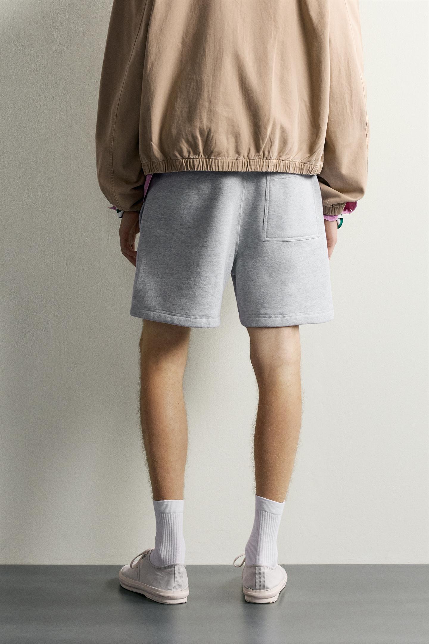 Мужские шорты Zara 0FR. Paris X ZARA Embroidered Bermuda, цвет: Серый меланжевый — фото 3