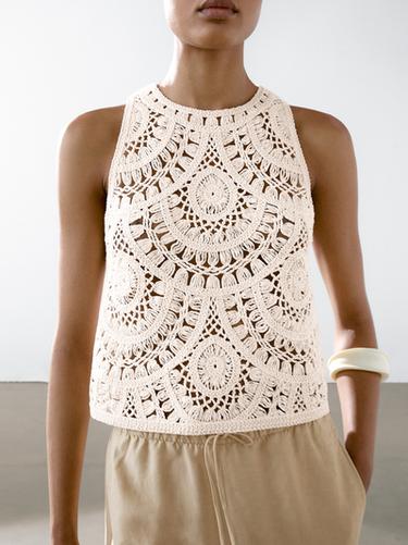 Zara Crochet knit top - Ecru