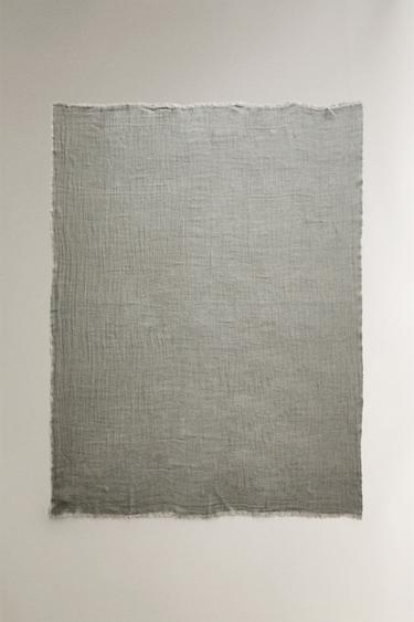FRINGED LINEN THROW - Mid-blue by Zara - Image 0