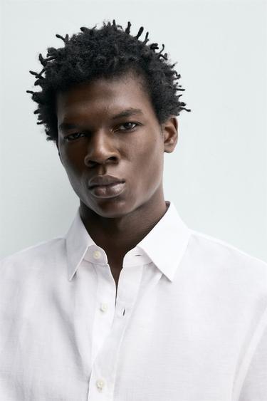 CHEMISE REGULAR FIT COTON-LIN - Blanc de Zara - Image 4
