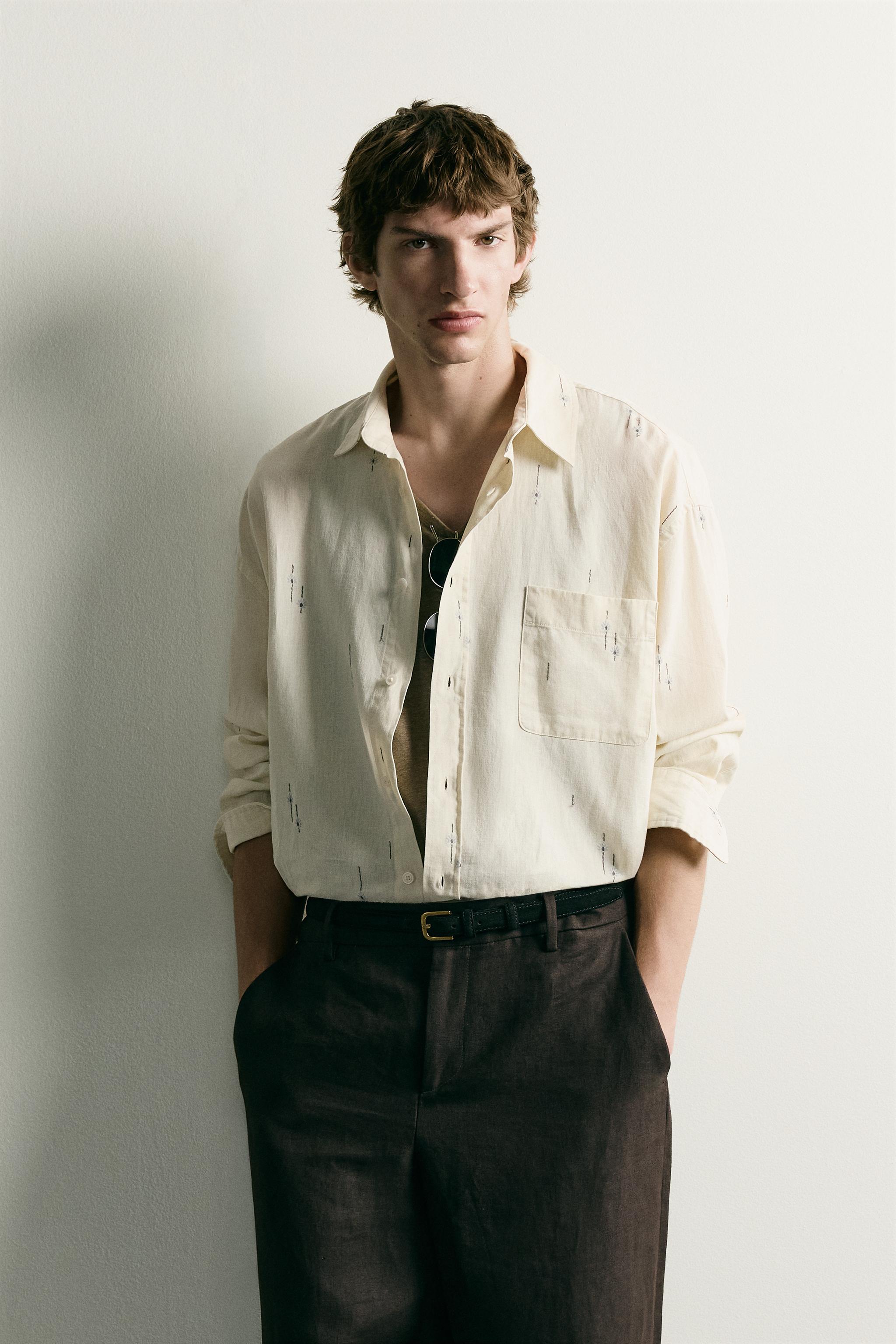 EMBROIDERED COTTON-LINEN RELAXED FIT SHIRT