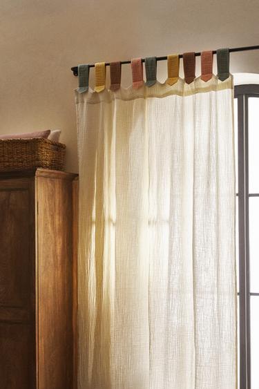 Zara MEDIUM OPACITY COTTON MUSLIN CURTAIN - Multicolored