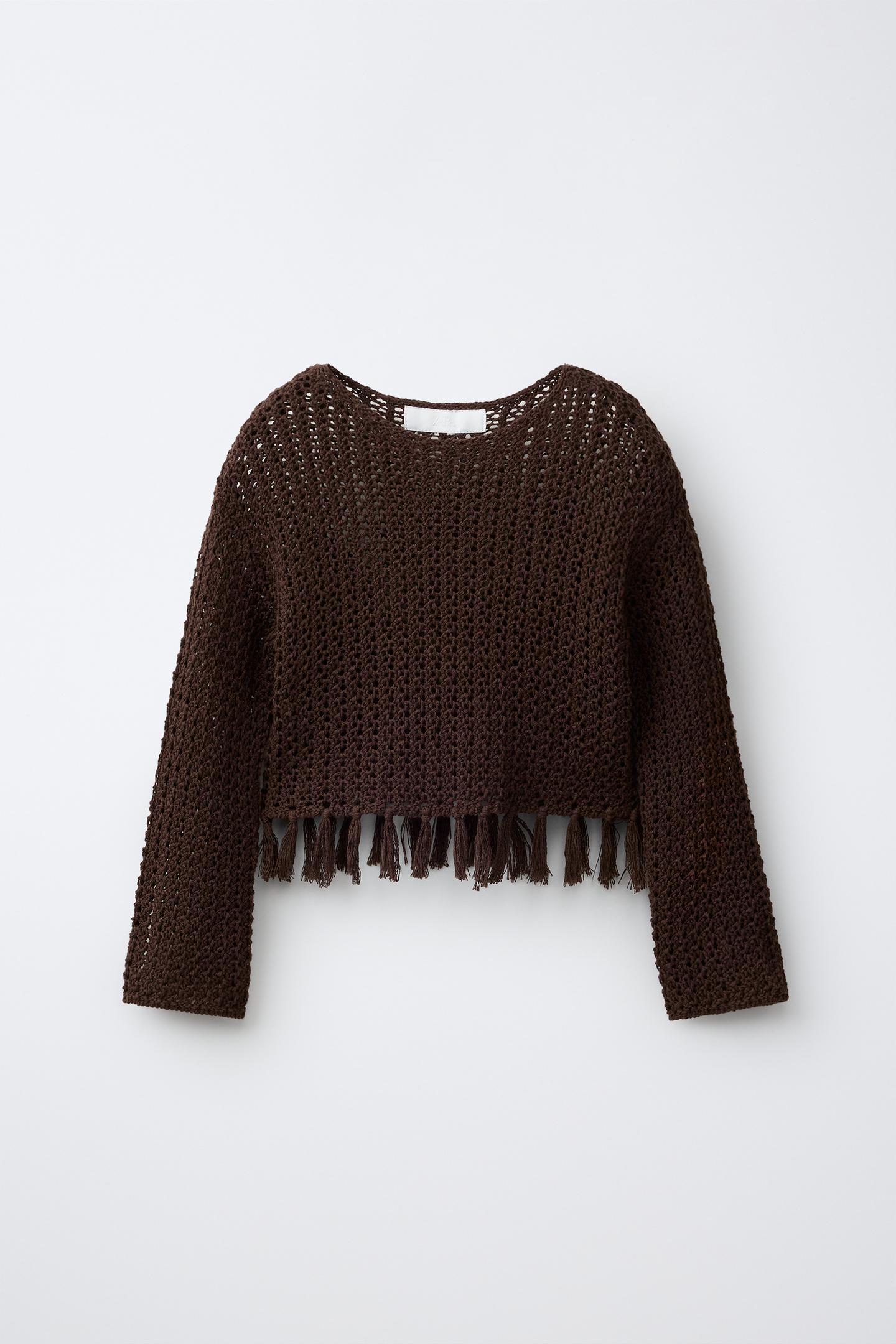 Детский свитер Zara Fringed Knit Jumper, цвет: Коричневый — фото 2