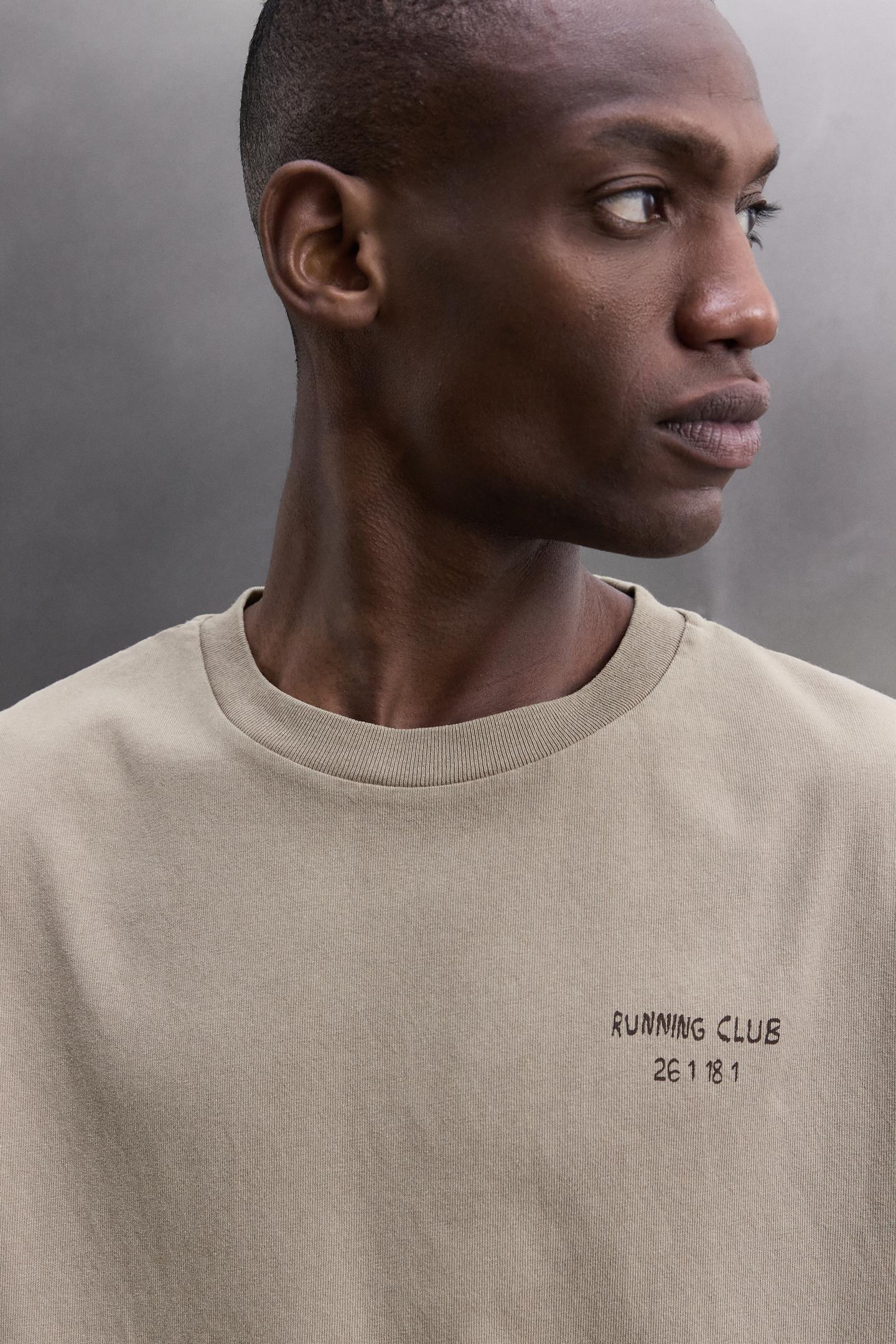 Мужская футболка Zara Printed Cotton, цвет: Коричневый / Серо-коричневый — фото 5