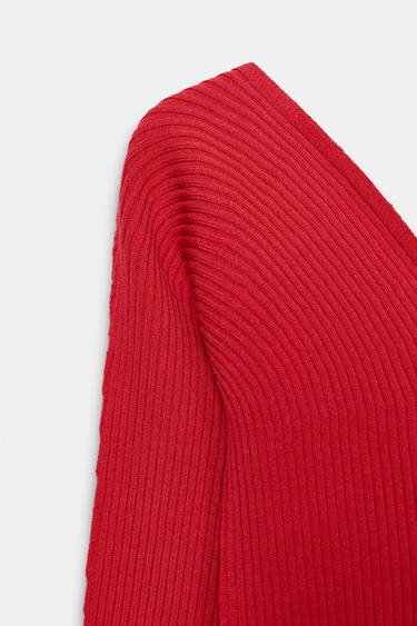 Zara FITTED RIB KNIT TOP - Red