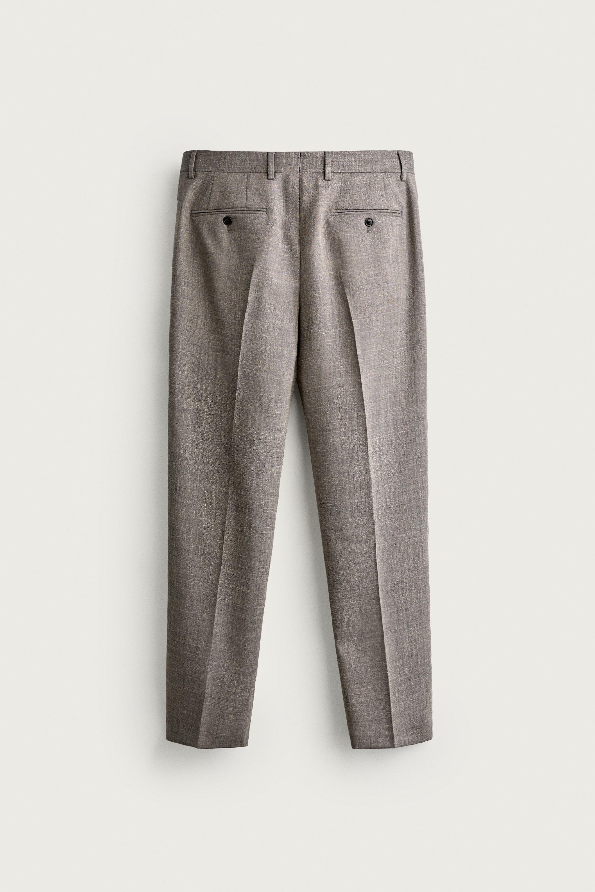 WOOL-BLEND REGULAR FIT SUIT PANTS — Gray / Beige