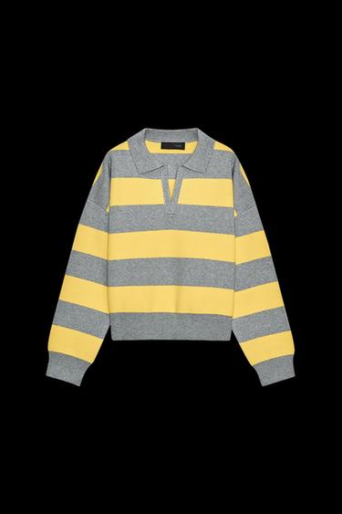 Zara STRIPED KNIT POLO NECK SWEATER - striped - Image 0