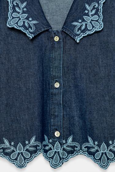 Z1975 EMBROIDERED DENIM SHIRT - Indigo by Zara - Image 8