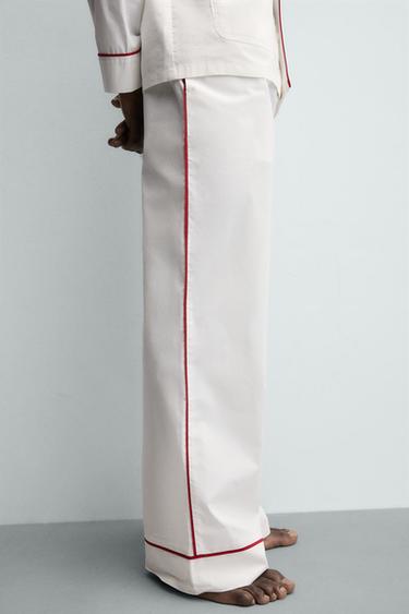 PYJAMA SET WITH CONTRAST PIPING - White by Zara - Image 9