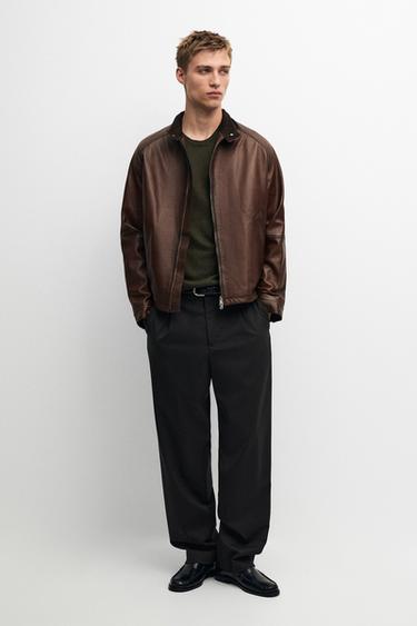 Cazadora cuello alto piel napa - Cuero de Zara