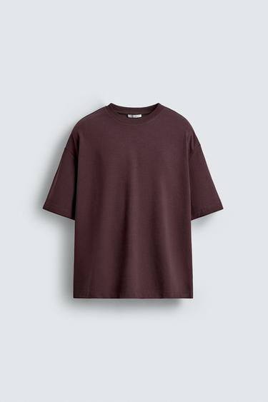 Zara FLORAL EMBROIDERY T-SHIRT - Wine