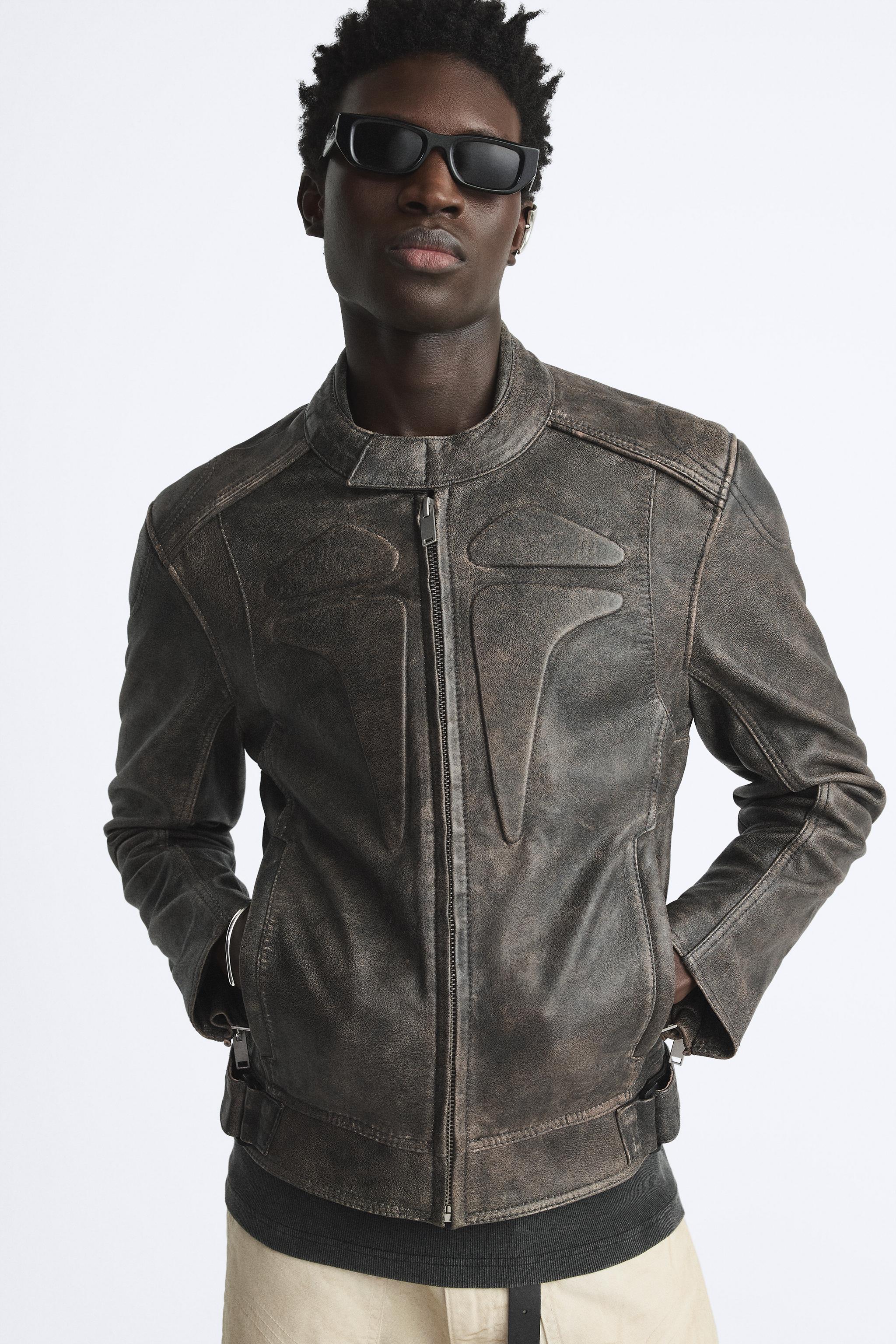Shearling Jacket Biker Jacket Zara Montone Uomo LEATHER EFFECT