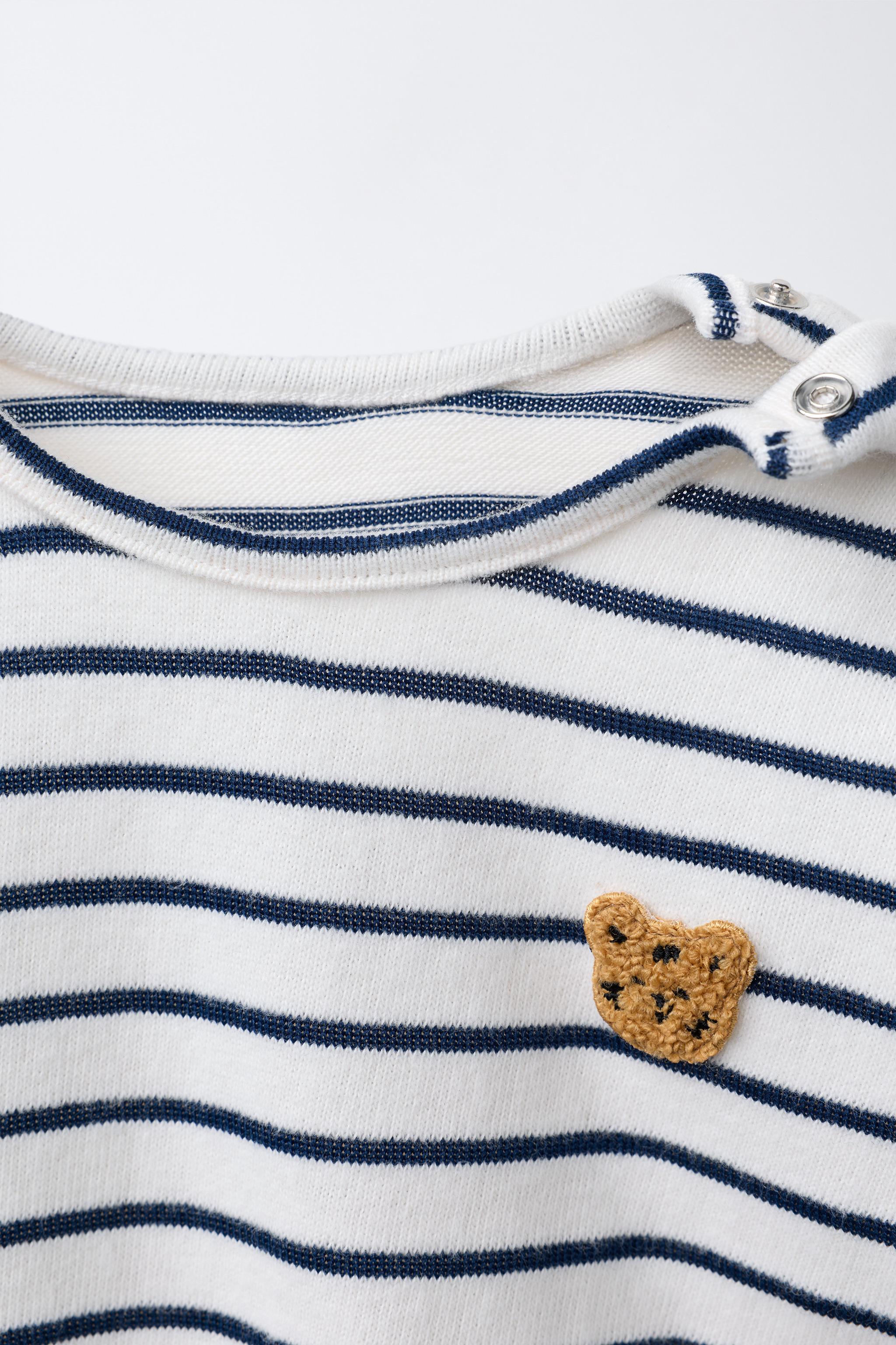 CAMISETA LISTRADA COM PATCH DE TIGRE EM FELTRO - Azul-marinho