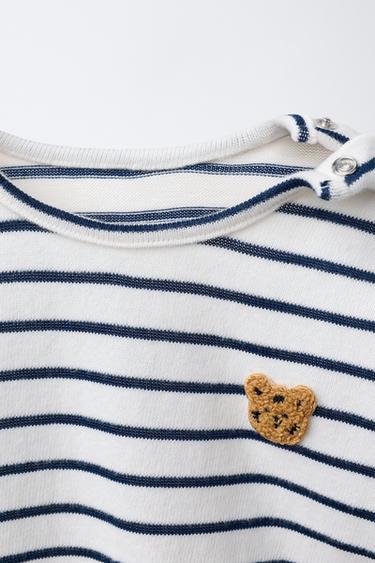 STRIPED T-SHIRT WITH TOWELLING TIGER PATCH - Navy blue by Zara - Image 2