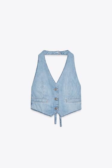 TRF DENIM WAISTCOAT TOP - Light blue by Zara - Image 5