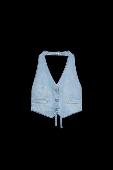 TOP CHALECO DENIM TRF - Azul claro de Zara - Imagen 0