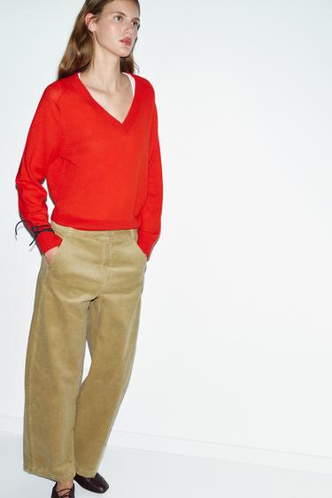 WOOL BLEND V-NECK JUMPER - Red / Coral by Zara - Image 3