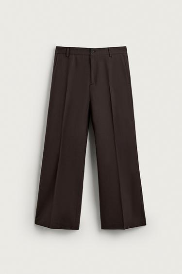 WOOL BLEND FLARE FIT SUIT TROUSERS - Brown by Zara