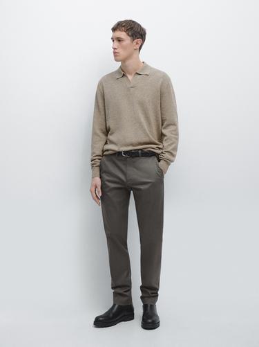 Pantalon slim coton mélangé - Gris de Zara