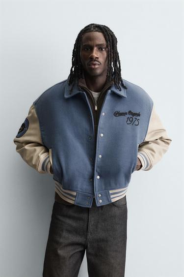 Zara PATCHED QUILTED BOMBER JACKET - Blue gray