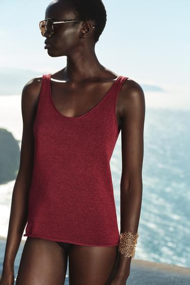LINEN BLEND KNIT TOP - Burgundy by Zara - Image 0