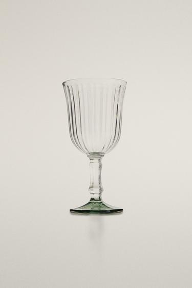 WINE GLASS WITH RAISED DESIGN AND COLOURED BASE - Green by Zara - Image 0