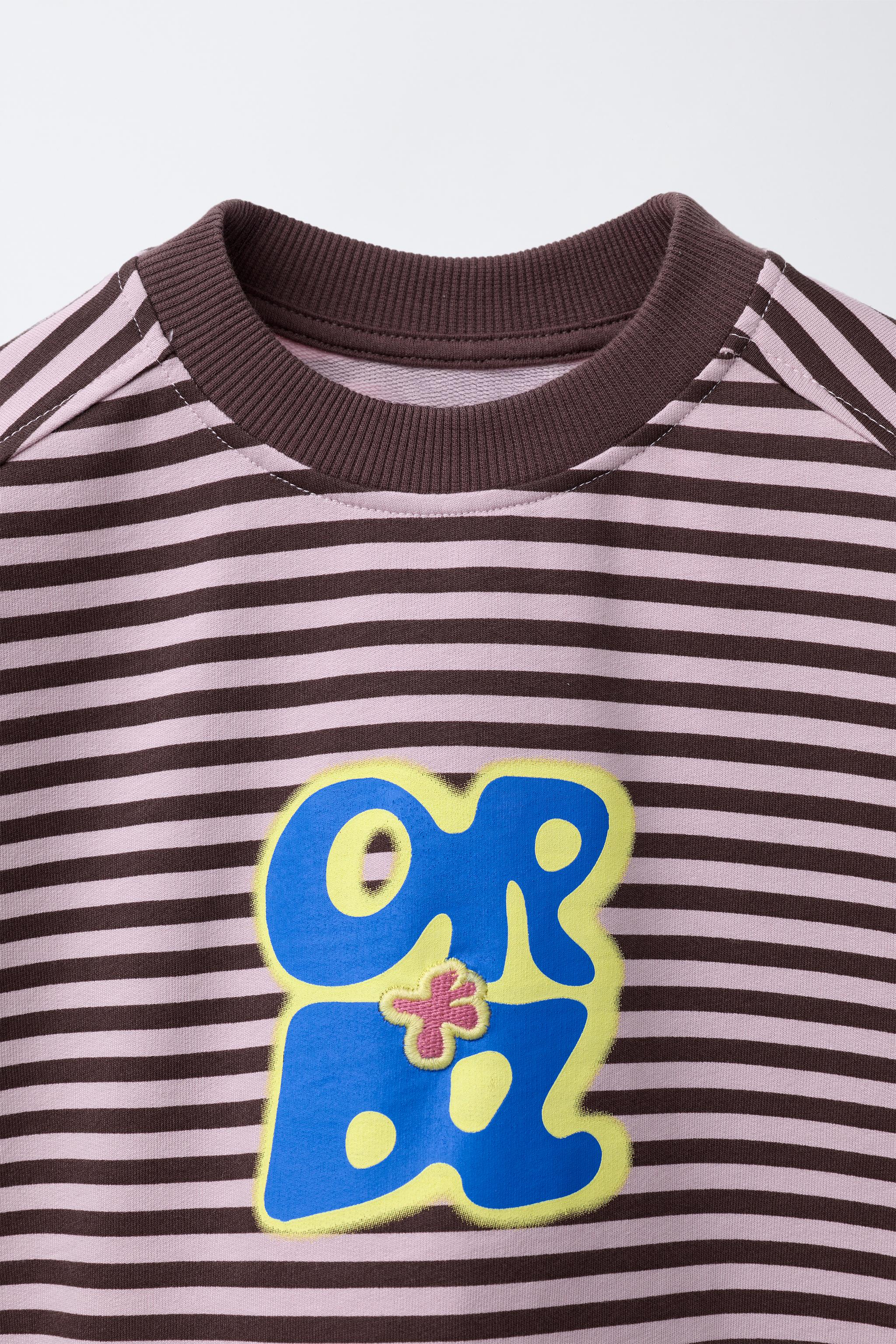 STRIPED EMBROIDERED TEXT T-SHIRT