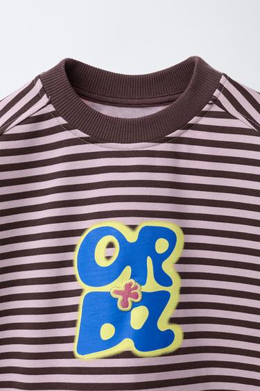 STRIPED T-SHIRT WITH EMBROIDERED SLOGAN - Pink by Zara - Image 2