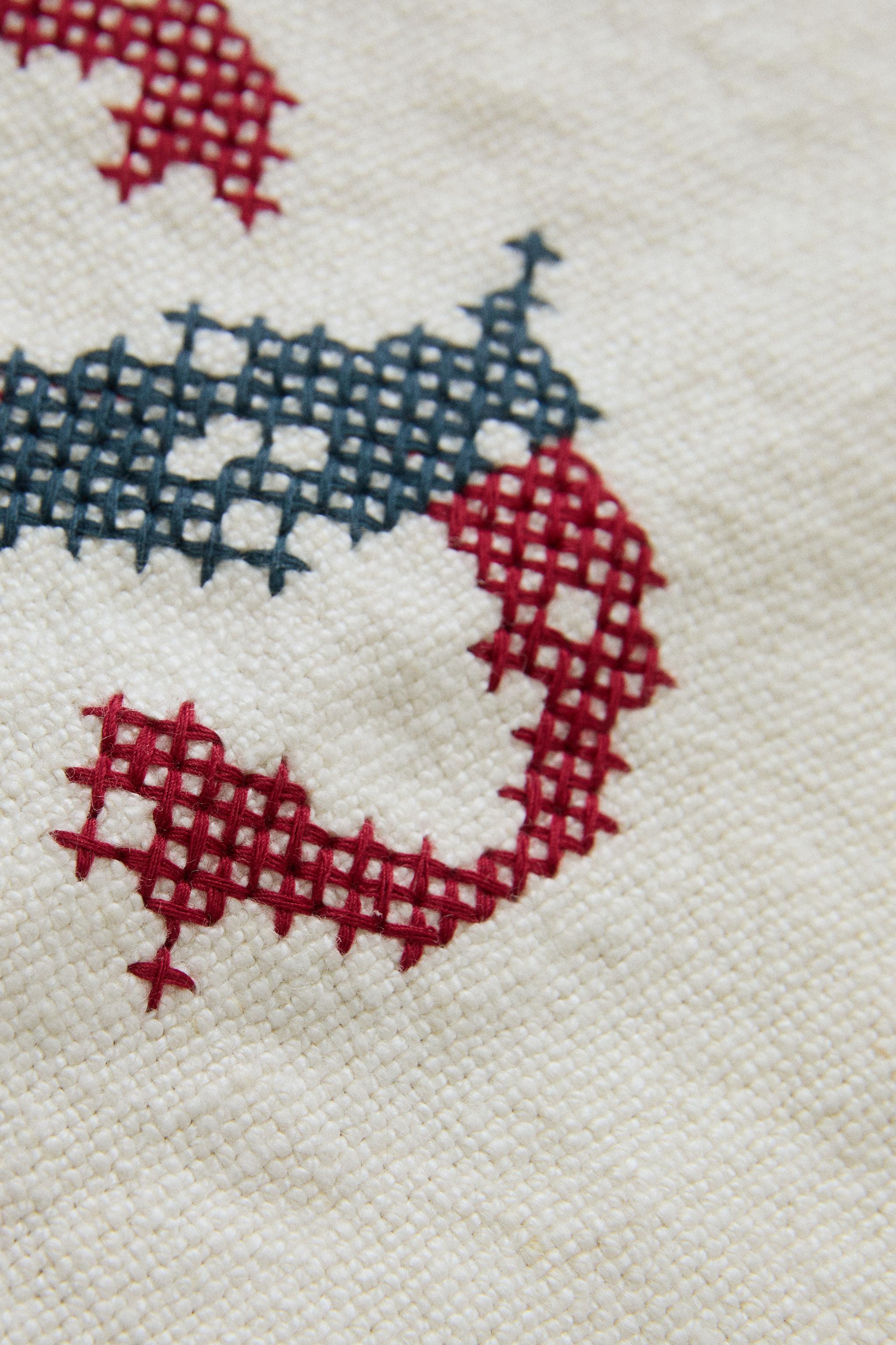 LETTER S EMBROIDERED LINEN CUSHION — Ecru