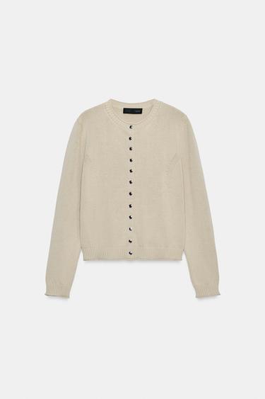 METAL BUTTON CARDIGAN - Dark camel by Zara - Image 6
