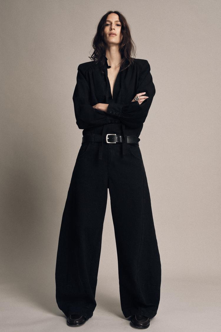 JEANSHEMD MIT SCHULTERPOLSTERN ZW COLLECTION Schwarz ZARA