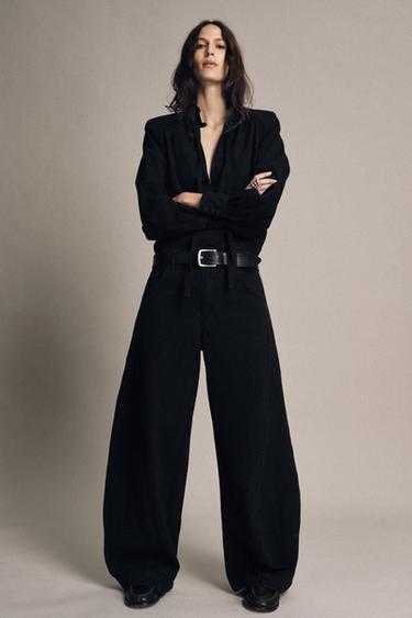 قميص دنيم بكتافيات ZW COLLECTION - أسود الخاص بـ Zara